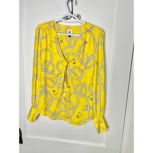 Cabi Women's Reef Knot Yellow Nautical Tie Western Long Sleeve Blouse Size Small